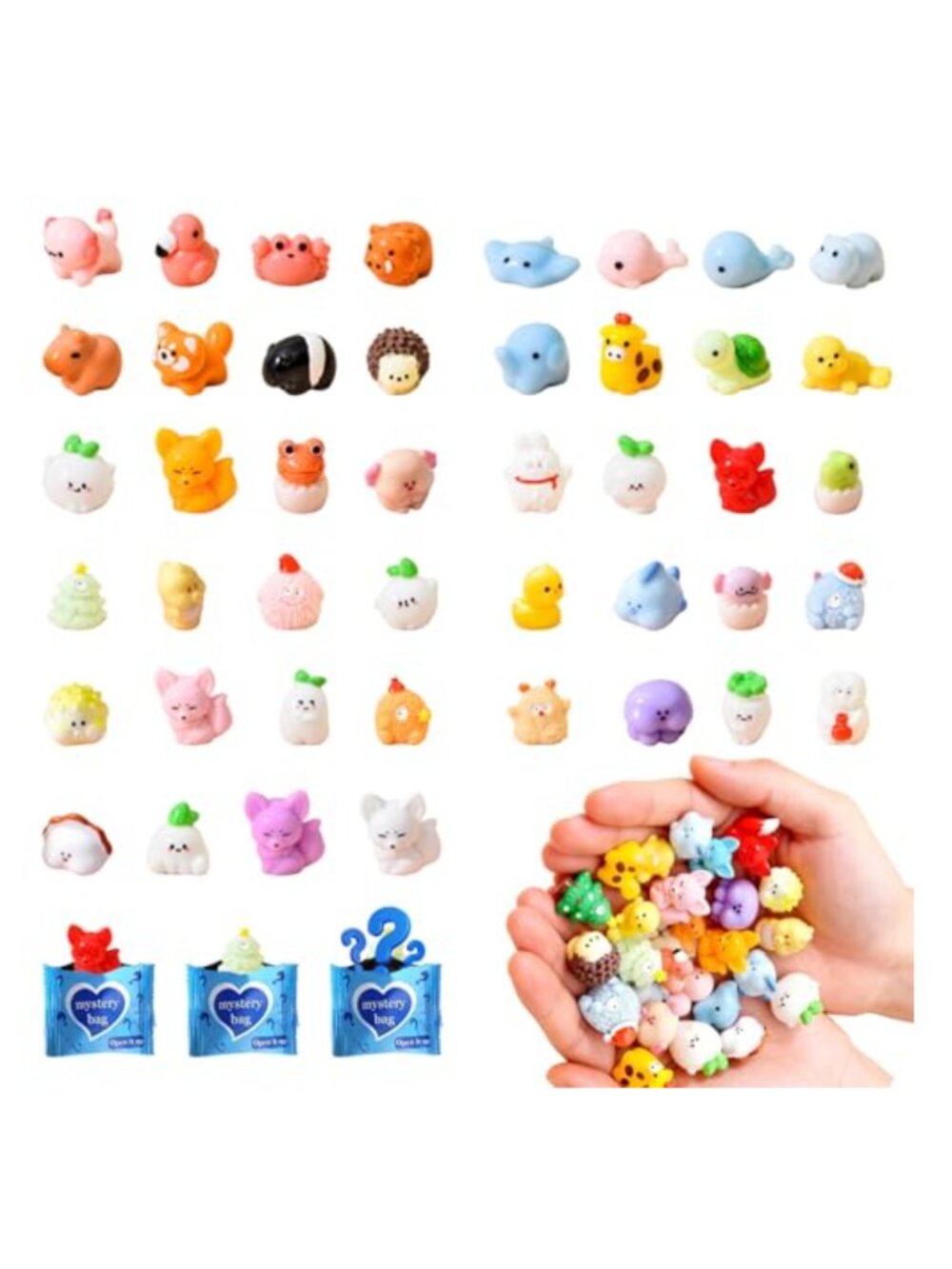 Glow in Dark Mini Resin Animal Figurines Mystery Blind Bags 50 Pcs Fairy Garden
